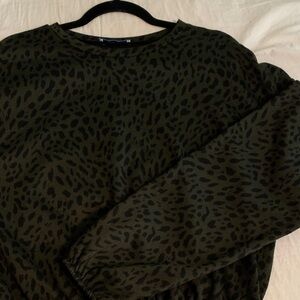 Olive/dark green sweatshirt with leopard print